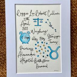 Personalised Birth Details Illustration/New Baby Gift Boy Girl Painting Print Drawing - thumbnail 3