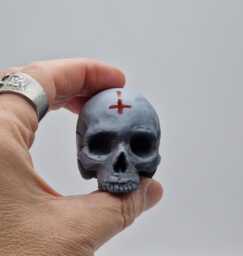 Solid Tiny Human Crucifix Half Skull Ornament. Small Replica Plaster Of Paris Skull - thumbnail 1