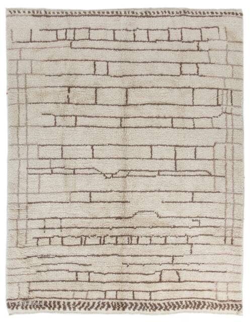 Hand Knotted Beni Ourain Rug Beige Moroccan Wool Rug With Geometric Patterns - image 1