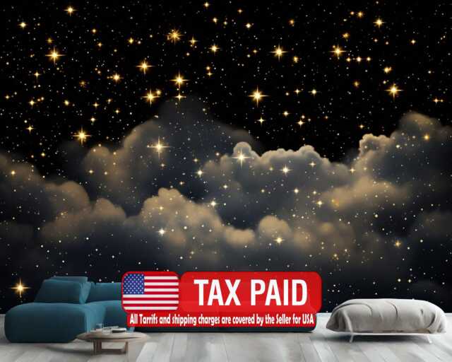 Starry Night Wallpaper Mural, Cloudy Sky, Shining Stars, Peel & Stick - image 1