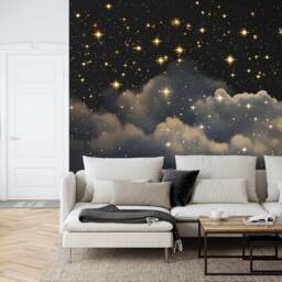 Starry Night Wallpaper Mural, Cloudy Sky, Shining Stars, Peel & Stick - thumbnail 2