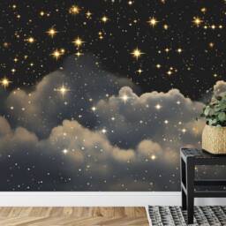 Starry Night Wallpaper Mural, Cloudy Sky, Shining Stars, Peel & Stick - thumbnail 3