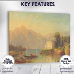 Golden Lakeside Villa Mountain View Landscape Canvas Wall Art Print Decor Picture Ready To Hang - thumbnail 1
