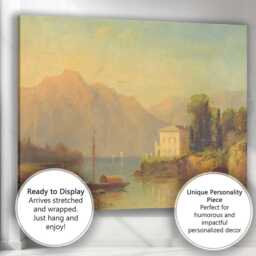 Golden Lakeside Villa Mountain View Landscape Canvas Wall Art Print Decor Picture Ready To Hang - thumbnail 3