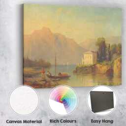 Golden Lakeside Villa Mountain View Landscape Canvas Wall Art Print Decor Picture Ready To Hang - thumbnail 2
