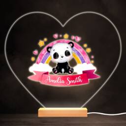 Panda Bear Rainbow Baby Girl Colourful Heart Personalised Gift Lamp Night Light - Bedroom