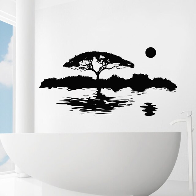 Wall Decals Nature Tree Moon Water Decal Vinyl Sticker Art Home Decor Mural Nursery Bedroom Ms464 - image 1