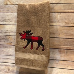 Moose Applique Hand Towel Red Buffalo Check Flannel Decor - thumbnail 3