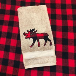 Moose Applique Hand Towel Red Buffalo Check Flannel Decor - thumbnail 2