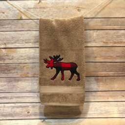 Moose Applique Hand Towel Red Buffalo Check Flannel Decor