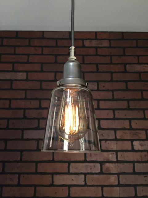 "Industrial Pendant -Raw Steel 4 1/2"" Glass Cone Shade With Patented ""Huila Connectors" - image 1