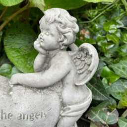 Cherub W Heart Stone Statue - Reconstituted Angel Nymph Outdoor Garden Ornament - thumbnail 2