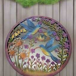 Hummingbird Family Acrylic Mirror Wall Art, Powder-Coated Metal, 60cm - thumbnail 3