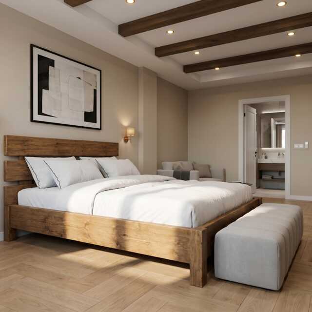 Orvix Bed Frame 30cm High/Chunky Solid Rustic Pine With Headboard - image 1