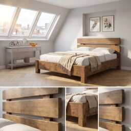Orvix Bed Frame 30cm High/Chunky Solid Rustic Pine With Headboard - thumbnail 2