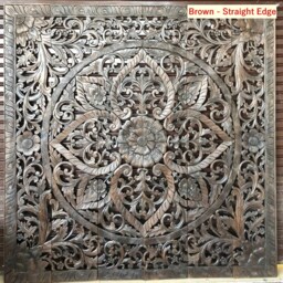 Balinese Lotus King Size Headboard 180cm Carved Wood Wall Panel - Mandala Floral Teak Art Bali Hand Square Boho Bedroom - thumbnail 3