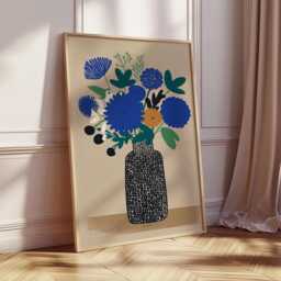 Modern Floral Wall Art, Minimalist Botanical Poster, Scandinavian Vase Print, Blue Flower Still Life, Mid Century Style Art Print - thumbnail 2