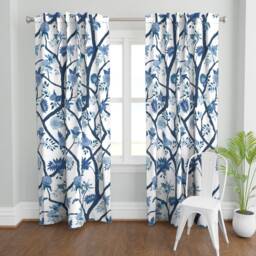 Chinoiserie Curtain Panel - Peony Floral Peonies Garden Custom Branch Mural in Blues By Danika_Herrick - thumbnail 2