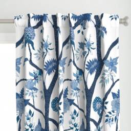 Chinoiserie Curtain Panel - Peony Floral Peonies Garden Custom Branch Mural in Blues By Danika_Herrick - thumbnail 1