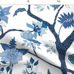 Chinoiserie Curtain Panel - Peony Floral Peonies Garden Custom Branch Mural in Blues By Danika_Herrick - thumbnail 4