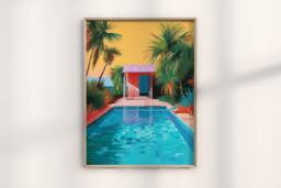 David Hockney Caribbean Beach Hut Print, Authentic Art, Tropical Illustration, Vintage Seascape, A Bigger Splash - thumbnail 1