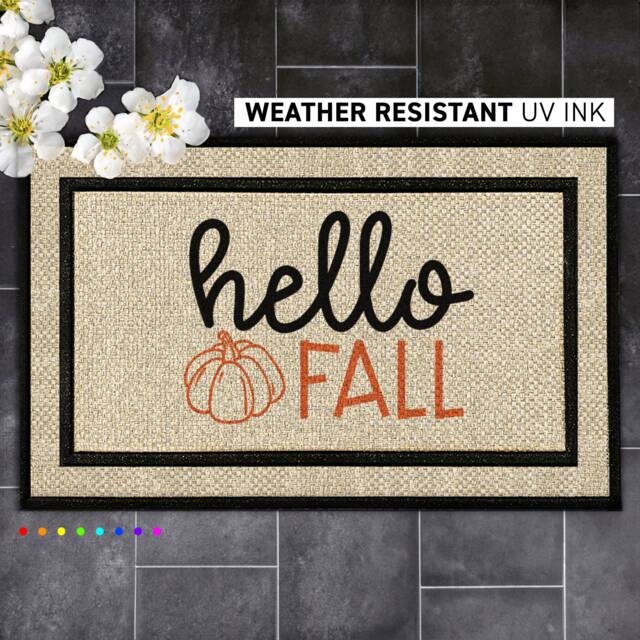 Hello Fall Seasonal Quote Pumpkin Doormat - Outdoor Mat Decor - image 1