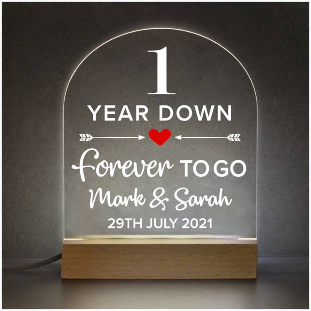 1 Year Down Forever To Go, 1st Anniversary Gifts Boyfriend Girlfriend Him Her, Romantic Night Light For Couples - image 1