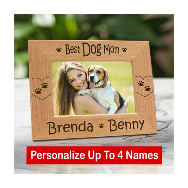 Personalized Gift For Mom, Dog Lover Picture Frame, Custom Pet Portrait, Engraved Wooden Photo Keepsake - image 1