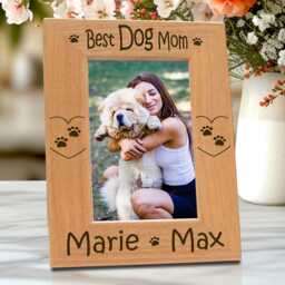Personalized Gift For Mom, Dog Lover Picture Frame, Custom Pet Portrait, Engraved Wooden Photo Keepsake - thumbnail 3