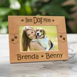 Personalized Gift For Mom, Dog Lover Picture Frame, Custom Pet Portrait, Engraved Wooden Photo Keepsake - thumbnail 2