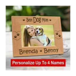Personalized Gift For Mom, Dog Lover Picture Frame, Custom Pet Portrait, Engraved Wooden Photo Keepsake - thumbnail 1