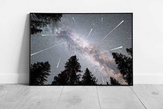 Perseid Meteor Shower Pine Forest Wall Art Stunning Celestial Night Sky Print For Space Enthusiasts - image 1