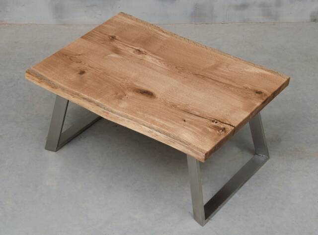 Live Edge Coffee Table Made Of Oak Wood, Small With Brushed Steel Legs, Industrial Table, Rustical Table - image 1