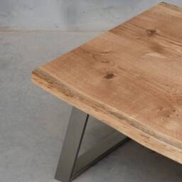 Live Edge Coffee Table Made Of Oak Wood, Small With Brushed Steel Legs, Industrial Table, Rustical Table - thumbnail 4