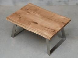 Live Edge Coffee Table Made Of Oak Wood, Small With Brushed Steel Legs, Industrial Table, Rustical Table - thumbnail 1