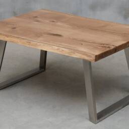 Live Edge Coffee Table Made Of Oak Wood, Small With Brushed Steel Legs, Industrial Table, Rustical Table - thumbnail 2