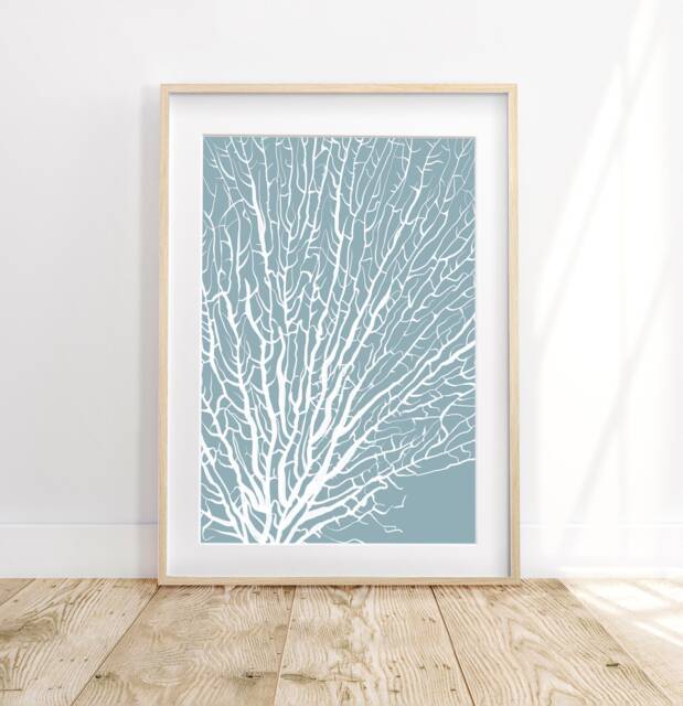 Coral Print, Wall Art, Blue Coastal Decor, Beach Home Hampton Style Bedroom Seaweed Printable, Digital Download - image 1