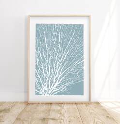 Coral Print, Wall Art, Blue Coastal Decor, Beach Home Hampton Style Bedroom Seaweed Printable, Digital Download - thumbnail 1