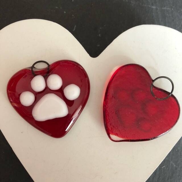 Paw Print Heart Glass Ornament Handmade Cat & Dog Memorial Gift Or Love Token - image 1
