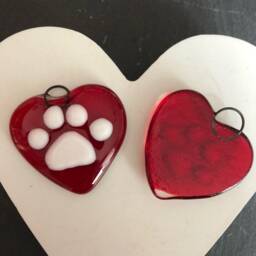Paw Print Heart Glass Ornament Handmade Cat & Dog Memorial Gift Or Love Token