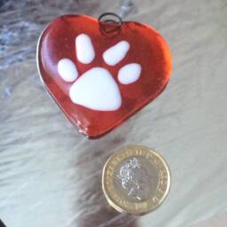 Paw Print Heart Glass Ornament Handmade Cat & Dog Memorial Gift Or Love Token - thumbnail 3
