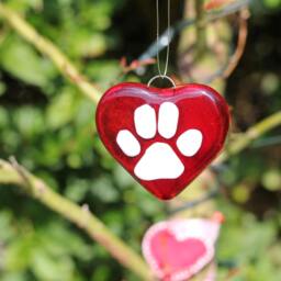 Paw Print Heart Glass Ornament Handmade Cat & Dog Memorial Gift Or Love Token - thumbnail 2