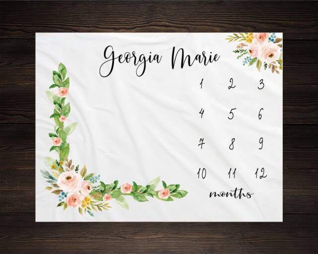 Girl Milestone Blanket Month Growth Tracker Minky Fleece Custom Personalized Baby Shower Gift Watercolor Floral Newborn - image 1