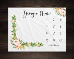 Girl Milestone Blanket Month Growth Tracker Minky Fleece Custom Personalized Baby Shower Gift Watercolor Floral Newborn