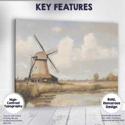 Traditional Countryside Windmill Waterside Landscape Painting Canvas Wall Art Print Decor Picture Ready To Hang - thumbnail 1