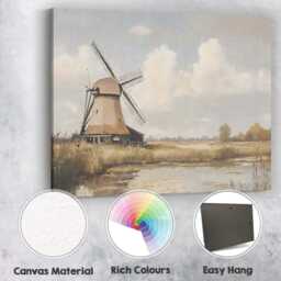 Traditional Countryside Windmill Waterside Landscape Painting Canvas Wall Art Print Decor Picture Ready To Hang - thumbnail 2