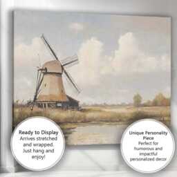 Traditional Countryside Windmill Waterside Landscape Painting Canvas Wall Art Print Decor Picture Ready To Hang - thumbnail 3