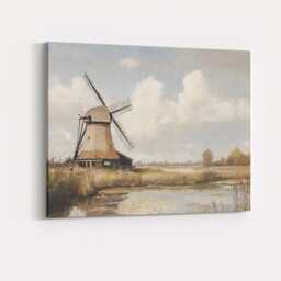 Traditional Countryside Windmill Waterside Landscape Painting Canvas Wall Art Print Decor Picture Ready To Hang - thumbnail 4