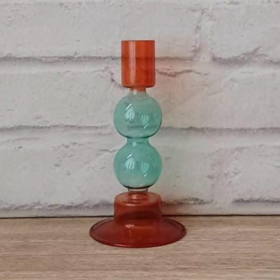Red Green Two Tone Glass Bubble Candle Stick Dinner Taper Holder Home Decoration Decor Housewarming Gift Present Mum Sister Friend