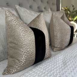 Elegant Champagne - Black Striped Antelope Fabric Cushion Cover - Luxury Euro Sham For Sofa & Bed Decor All Sizes Made To Order - thumbnail 3